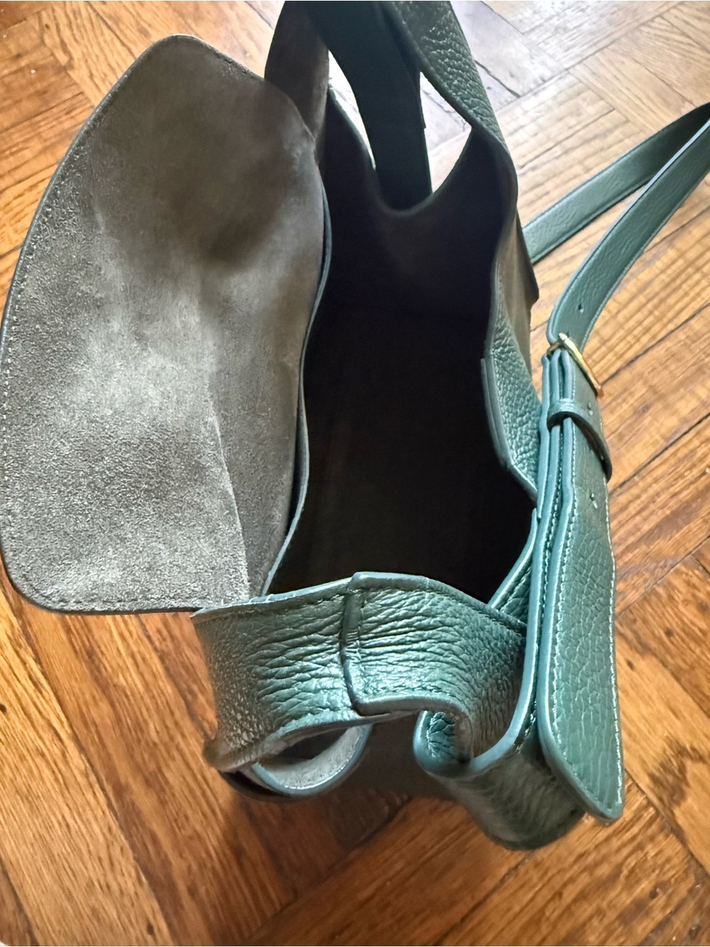 Cuyana RARE Bottle Green Double Loop Pebbled Leather Bag, Excellent Condition - Picture 12 of 16
